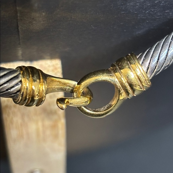 Elegant Two Tone Silver Gold Hampton Choker Cable Pearl Beaded Necklace - Picture 3 of 7